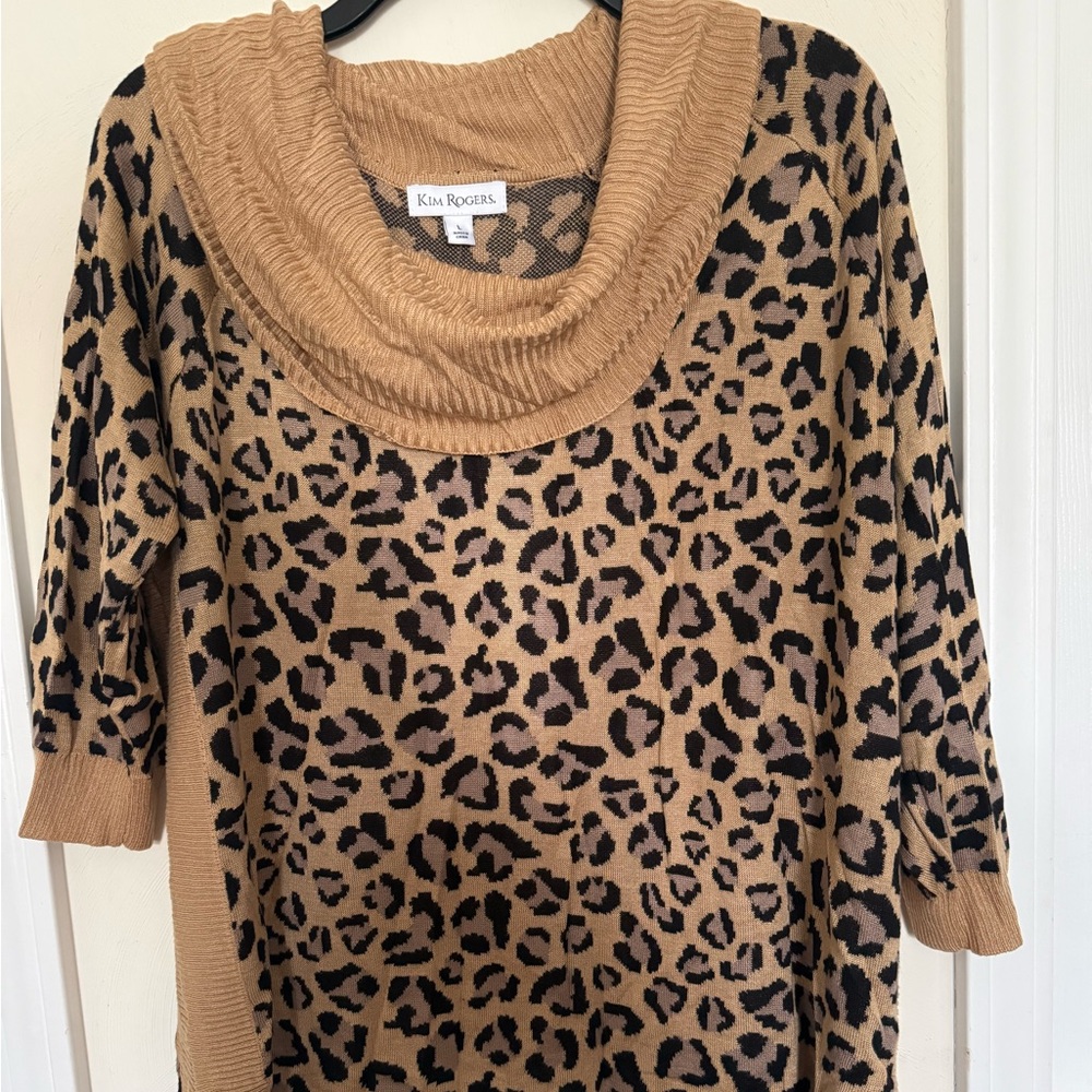 Kim Rogers Cowl Neck Sweater - Tan Leopard Print NOWT